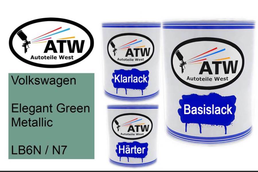 Volkswagen, Elegant Green Metallic, LB6N / N7: 1L Lackdose + 1L Klarlack + 500ml Härter - Set, von ATW Autoteile West.